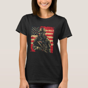 American Flag Soldier 4th Of July USA Proud Army V T-Shirt