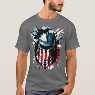 American Flag Spartan Helmet Veterans T Fourth of  T-Shirt