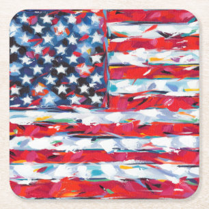 American Flag Square Paper Coaster