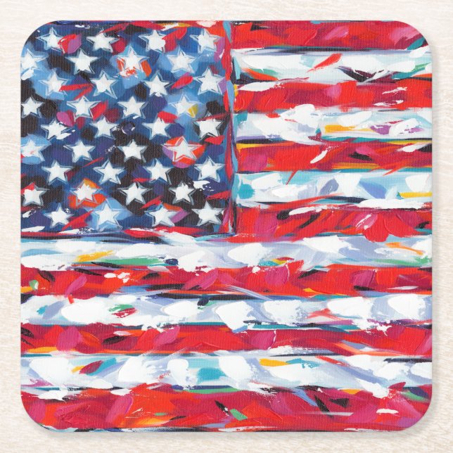 American Flag Square Paper Coaster (Front)