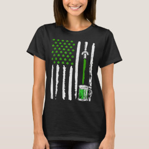 American Flag St Patrick s Day Shamrock Drinking B T-Shirt
