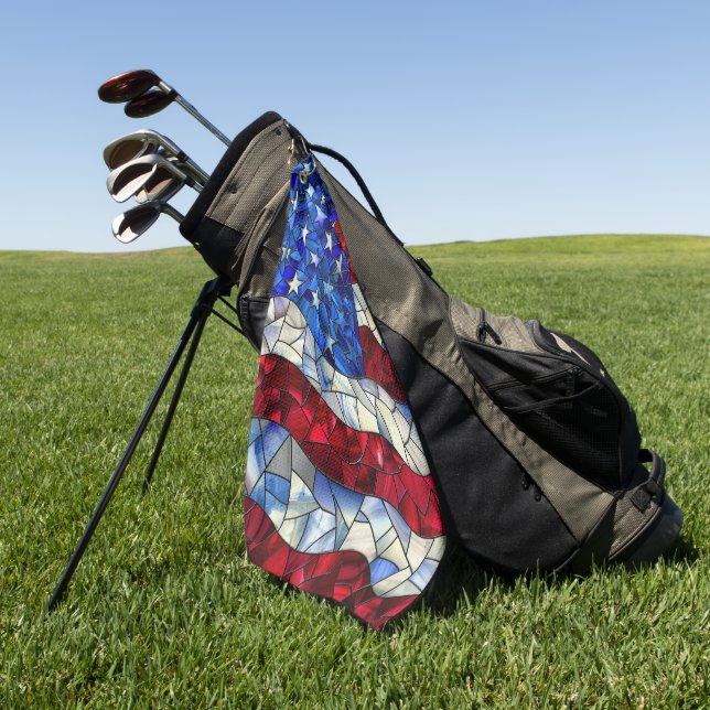 American Flag Stained Glass Golf Towel (Green)