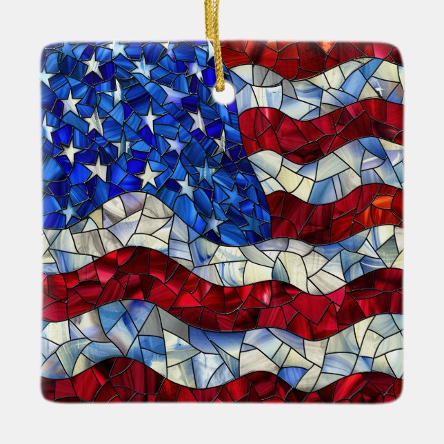 American Flag Stained Glass Ornament (Front)