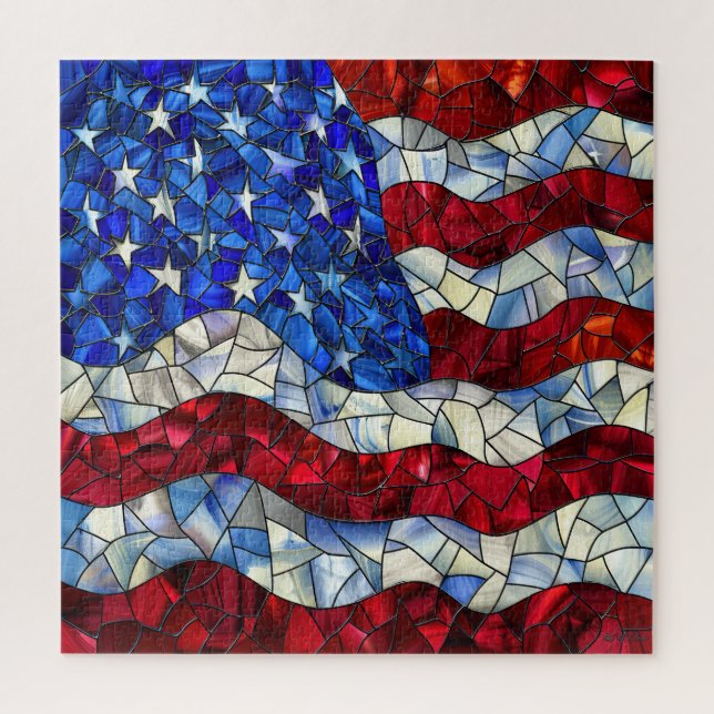 American Flag Stained Glass Puzzle (Vertical)