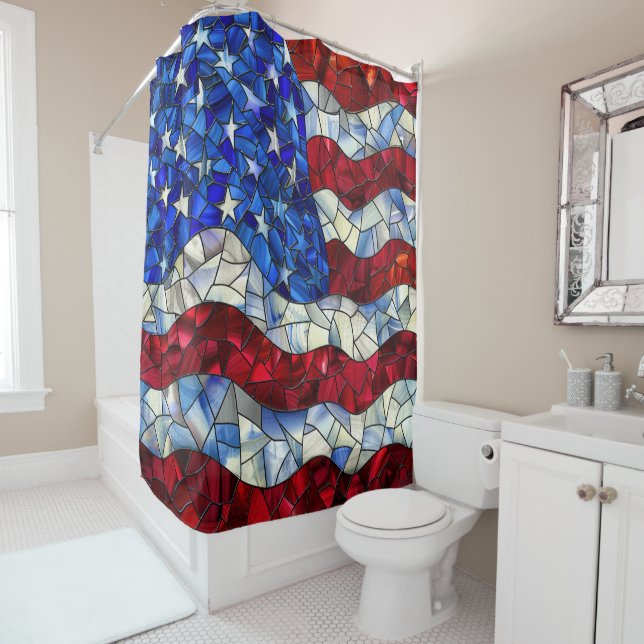 American Flag Stained Glass Shower Curtain (In Situ)