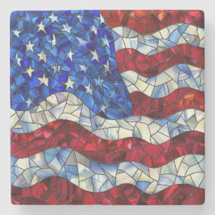 American Flag Stained Glass Stone Coaster