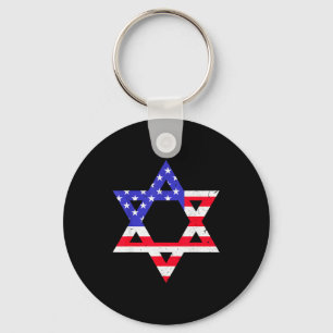 American Flag Star Of David Jewish Hanukkah T Shir Keychain