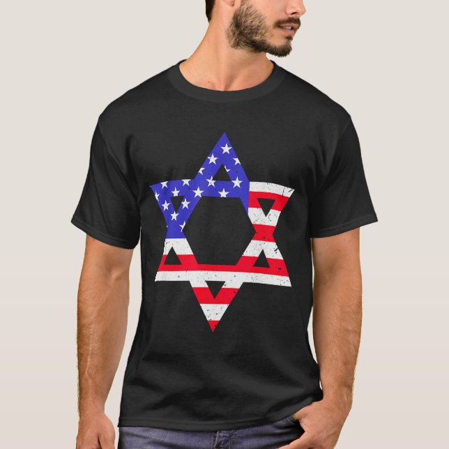 American Flag Star Of David Jewish Hanukkah T Shir T-Shirt (Front)