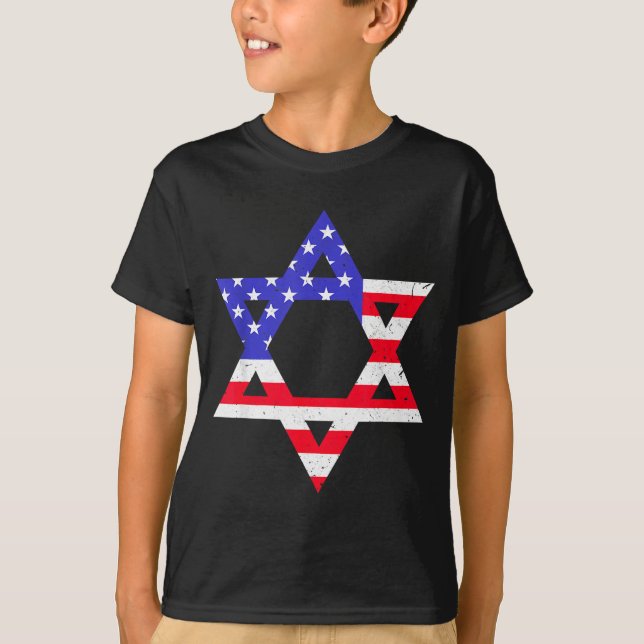 American Flag Star Of David Jewish Hanukkah T Shir T-Shirt (Front)