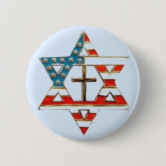 American Flag Star of David With Cross 2 Inch Round Button (Front)