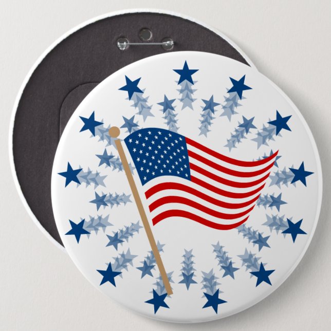 American Flag Starburst Fireworks 4th of July 6 Inch Round Button (Front & Back)