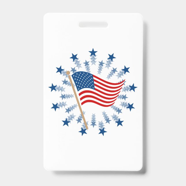 American Flag Starburst Fireworks 4th of July Badge (Front)