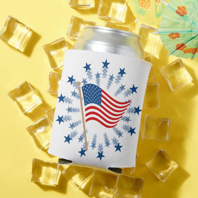 American Flag Starburst Fireworks 4th of July Can Cooler (In Situ Summer)