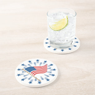 American Flag Starburst Fireworks 4th of July Coaster
