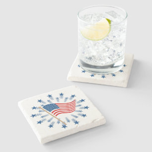 American Flag Starburst Fireworks 4th of July Stone Coaster