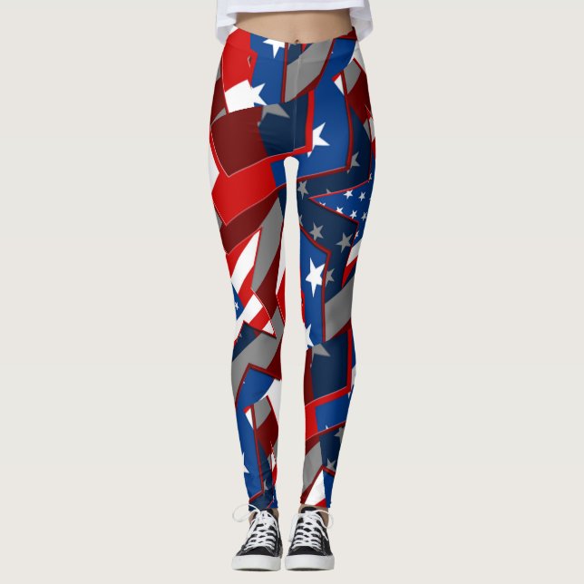 American Flag Stars Abstract Pattern Leggings (Front)