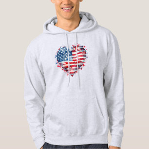American Flag Stars Stripes Heart Patriotic USA Hoodie