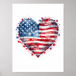 American Flag Stars Stripes Heart Patriotic USA  Poster