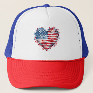 American Flag Stars Stripes Heart Patriotic USA  Trucker Hat