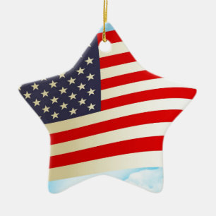 American Flag Stars Stripes Honour Freedom Troops Ceramic Ornament