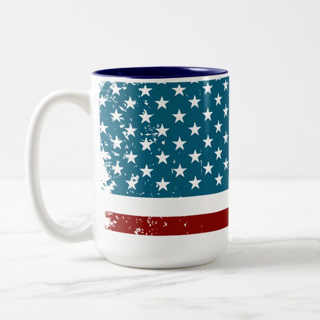 American Flag stars stripes red white blue Two-Tone Coffee Mug (Left)