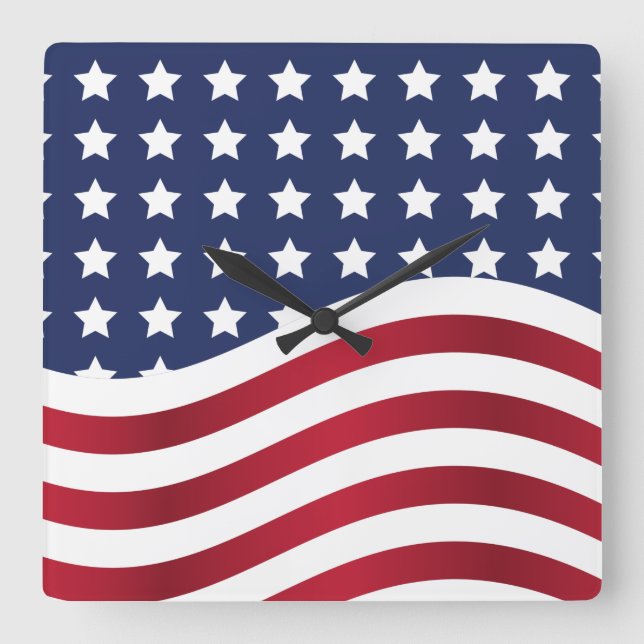 American Flag Stars & Stripes Square Wall Clock (Front)