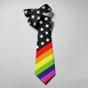 American Flag Stars With LGBT Flag Colours Tie