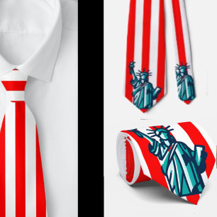 American Flag Statue of Liberty 4th of July Tie