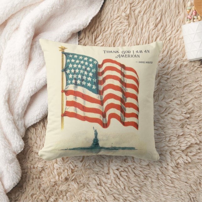 American Flag Statue of Liberty Blank Card Throw Pillow (Blanket)