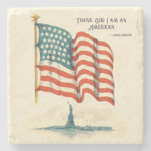 American Flag Statue of Liberty Stone Coaster