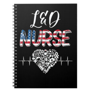 American Flag Stethoscope L&d Nurse Scrub 4th Of J Notebook