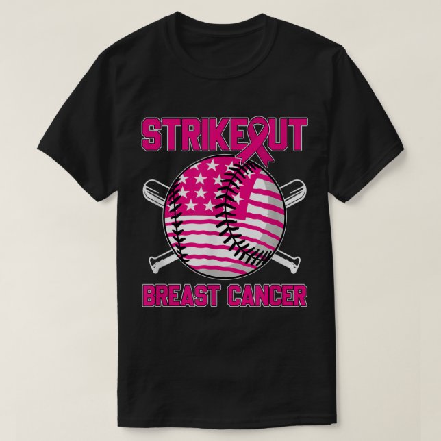 American Flag Strikeout Breast Cancer Baseball  T-Shirt (Design Front)