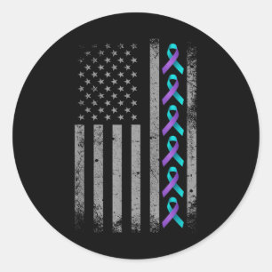 American Flag Suicide Prevention Awareness Ribbon Classic Round Sticker
