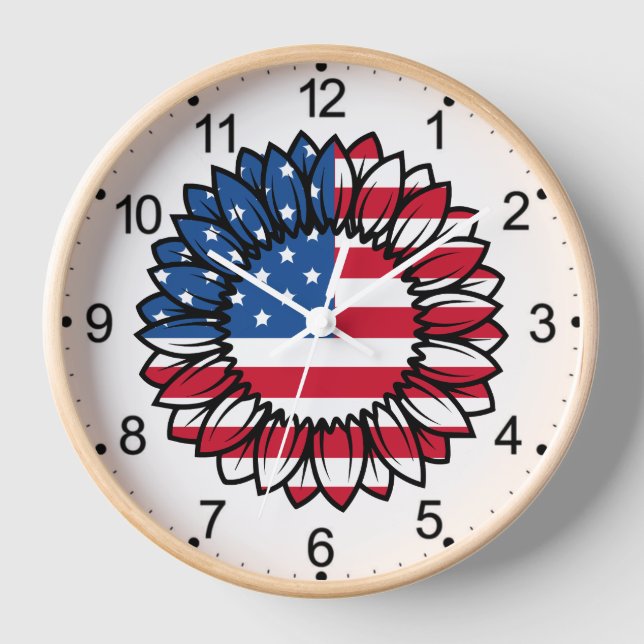 American Flag Sunflower-32222 Clock (Front)