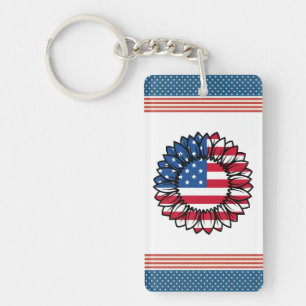 American Flag Sunflower-32222 Keychain