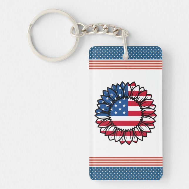 American Flag Sunflower-32222 Keychain (Front)