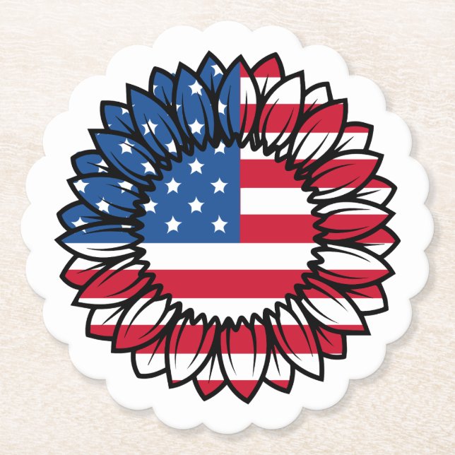 American Flag Sunflower-32222 Paper Coaster (Front)