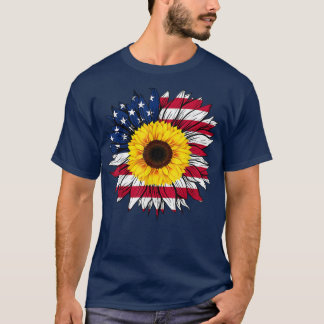 American Flag Sunflower 4th of July Independence U T-Shirt