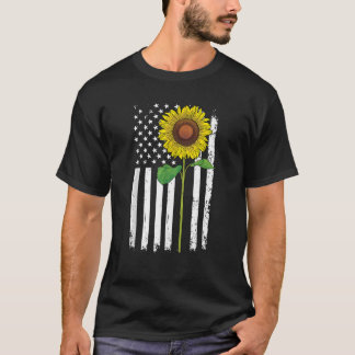 American Flag Sunflower 4th Of July Merica America T-Shirt