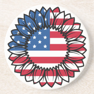 American Flag Sunflower  Coaster