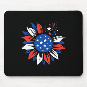 American Flag Sunflower Red White Blue 4th Of July Mouse Pad