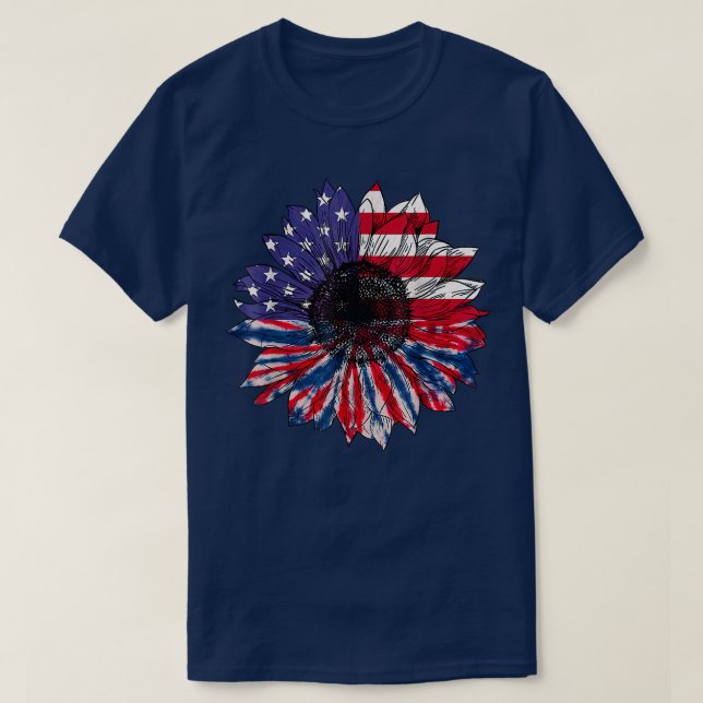 American Flag Sunflower Red White Blue Tie Dye 4th T-Shirt (Design Front)