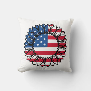 American Flag Sunflower Throw Pillow