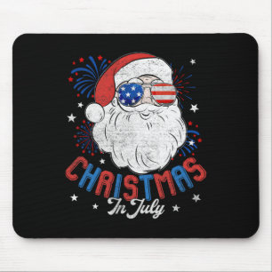 American Flag Sungles Christmas In July Santa Beac Mouse Pad