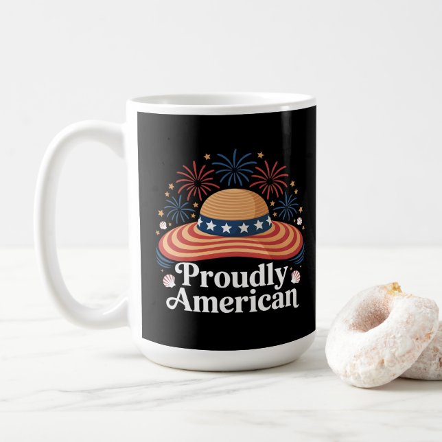 American Flag Sunhat - Proudly American Coffee Mug (With Donut)