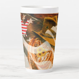 American Flag Sunrays Cowboy Hat Lasso Latte Mug