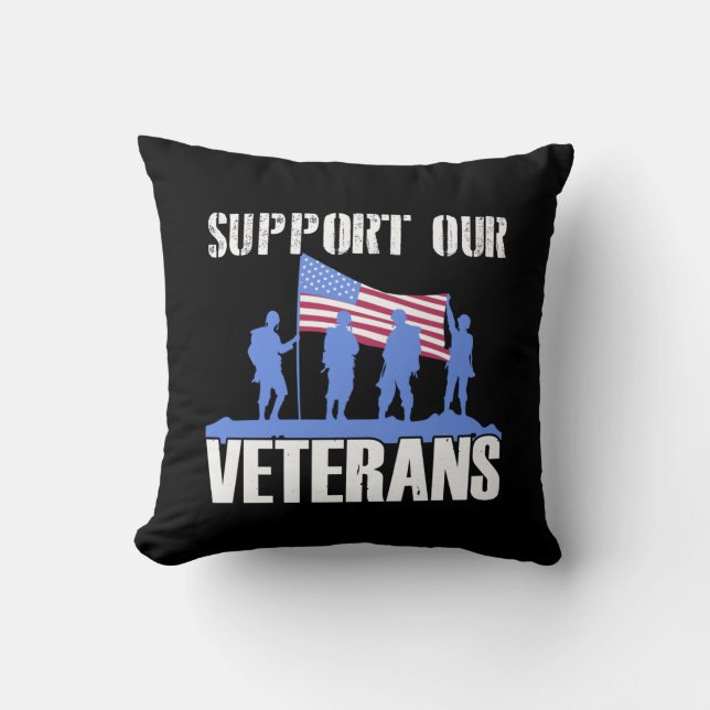 American Flag  Support our Veterans Throw Pillow (Front)