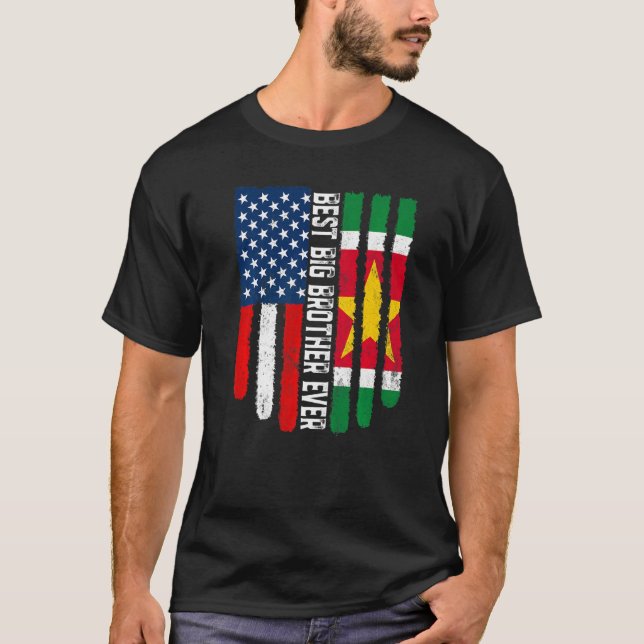 American Flag & Suriname Flag Best Big Brother Eve T-Shirt (Front)