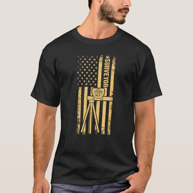American Flag Surveyor Land Examiner Patriotic Car T-Shirt (Front)