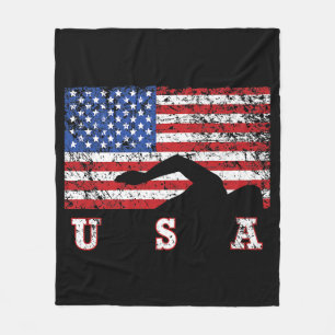 American Flag Swimming USA Gift Swim Team Premium Fleece Blanket